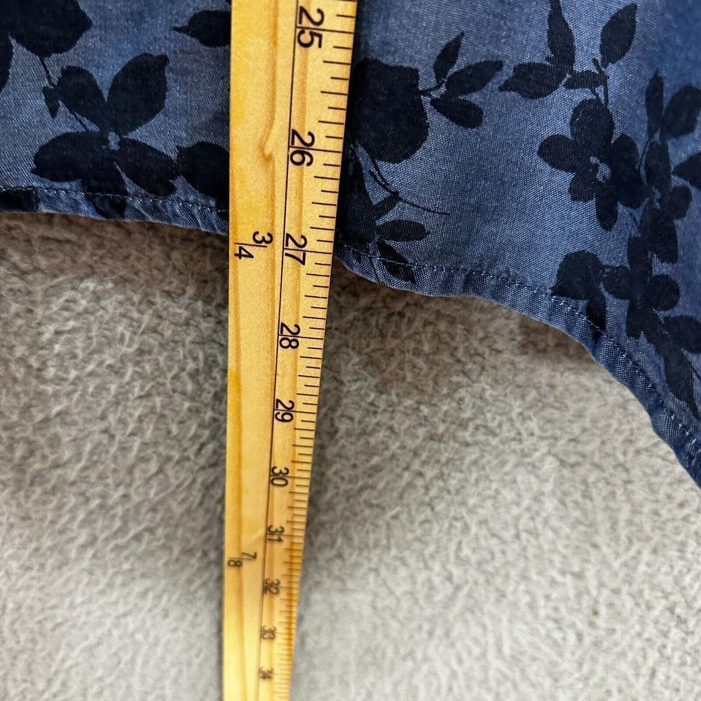 j. jill denim top women small blue floral chambray popover long sleeve oversized - Picture 4 of 8